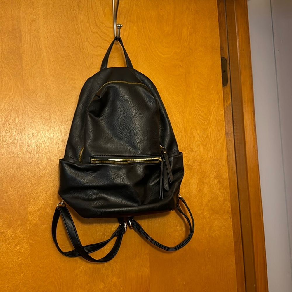 Small black pleather backpack